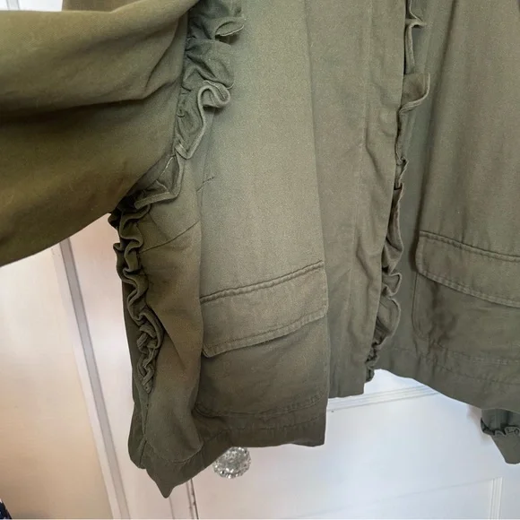 Anthropologie Dolan Olive Green Ruffled Utility Jacket, Zip & Snap Closure, 3X - Picture 4 of 16